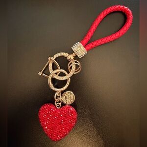 BOUTIQUE JEWELED HEART, CHARMS AND BRAIDED KEYCHAIN